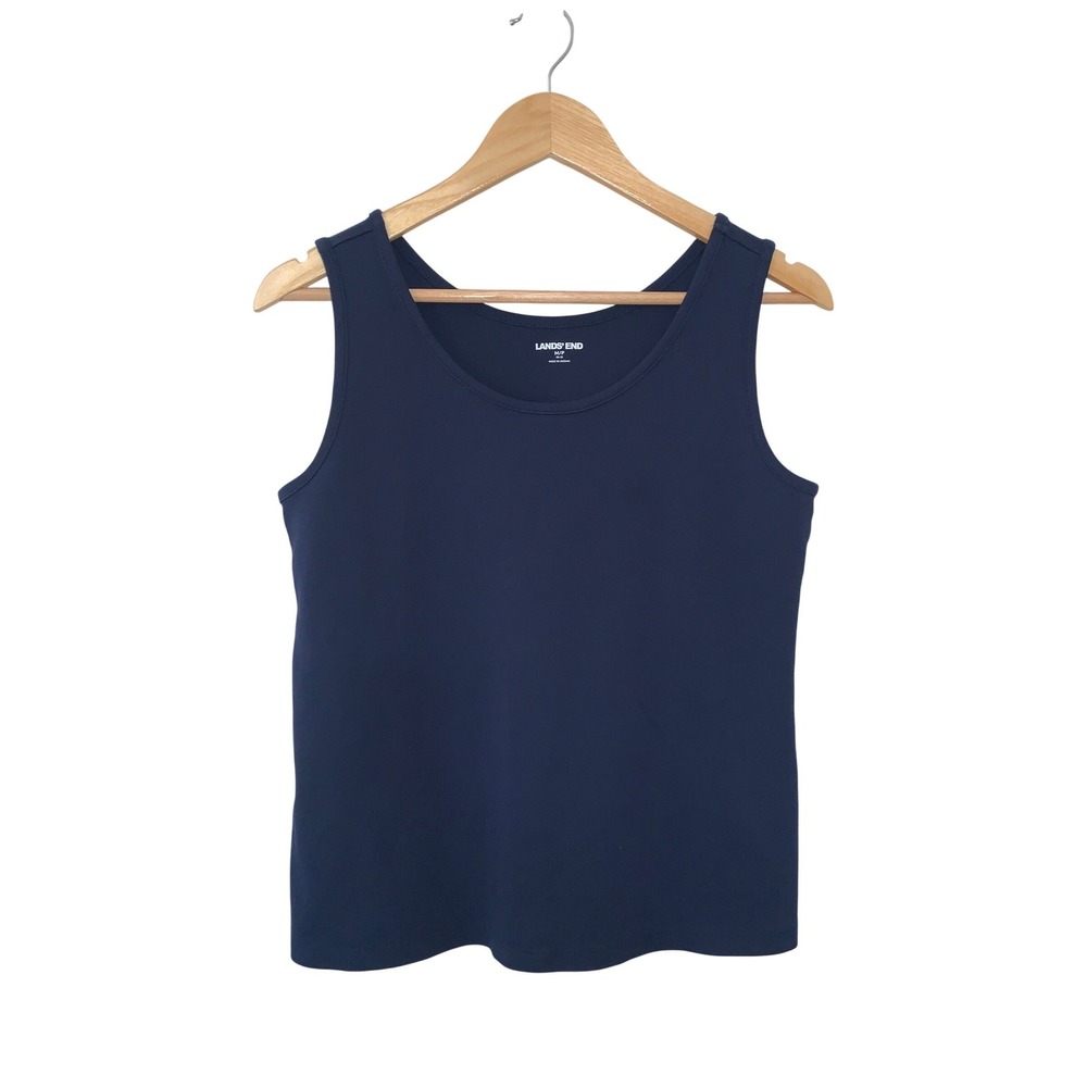 Lands End Womens Navy Blue 100% Cotton Scoop Neck Tank Top Size Medium 10-12
